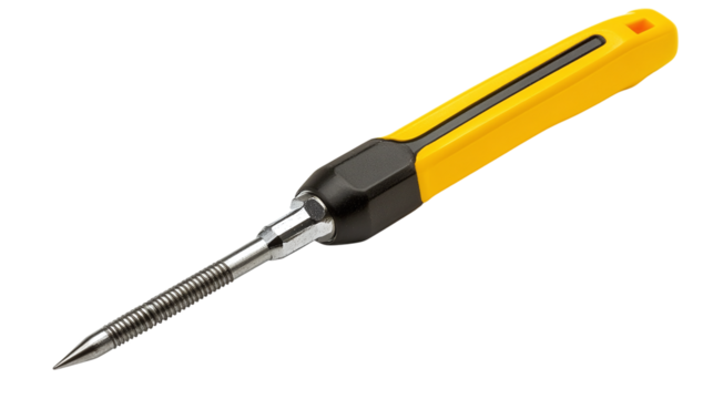 Yellow and black screwdriver isolated on transparent background, symbolizing a tool for construction or repair work, perfect for maintenance, mechanical, or industrial settings.