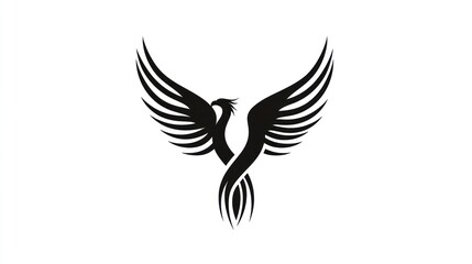 Obraz premium Phoenix bird silhouette, majestic, soaring, against white background. Stock photo