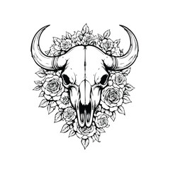 Bull skull With Roses illustration
