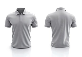 Set of Gray Polo Shirt Front and Back Views on Isolated Background