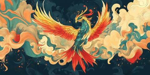 Naklejka premium A Colorful Winged Creature Is Soaring In An Artistic Design