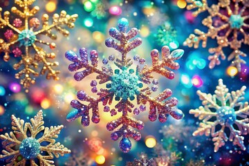 Fototapeta premium Festive Snowflake Glitter Patchwork: Sparkling Holiday Social Media Background