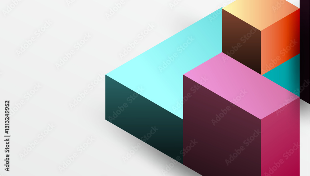 Aufkleber Sleek abstract design featuring isometric 3D blocks in a clean, modern composition. Perfect for tech-inspired themes, with vibrant colors and geometric precision