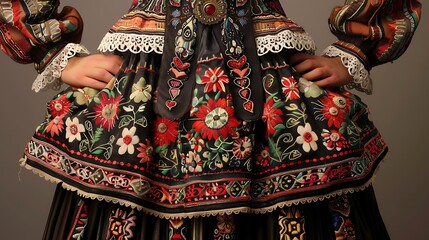 Naklejka premium Traditional Folk Costume Displaying Colorful Embroidery and Floral Patterns for Cultural Appreciation