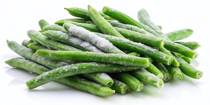 Frozen French Beans Isolated on White Background - Group Shot for Food Photography