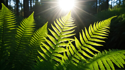 Sunlight on fern. The plant has cultural significance in some European folklore. It is believed to bloom once a year. Anyone who finds a fern flower is thought to be happy and rich ever after