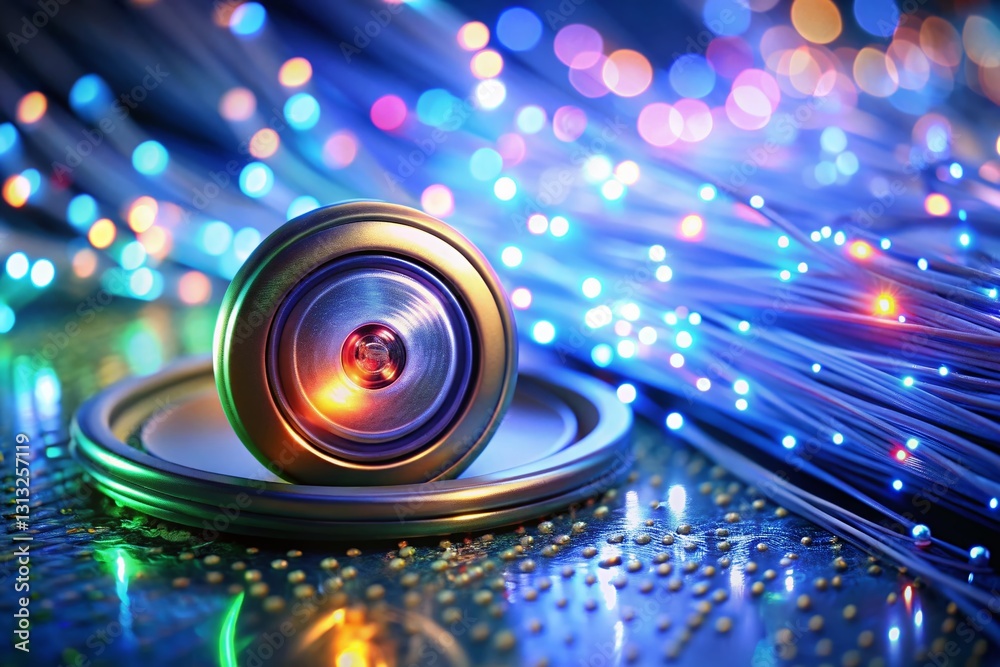 Poster global connection: a single button linking to the world wide web, bokeh background