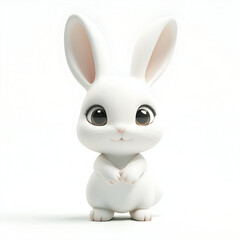 Fototapeta premium Cute White Bunny Rabbit - 3D Cartoon Animation Character in Pastel Colors for Easter Decoratives and Children's Happy Playful Fun