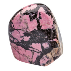 Polished Rhodonite Stone with Soft Pink and Black Isolated on Transparent Background