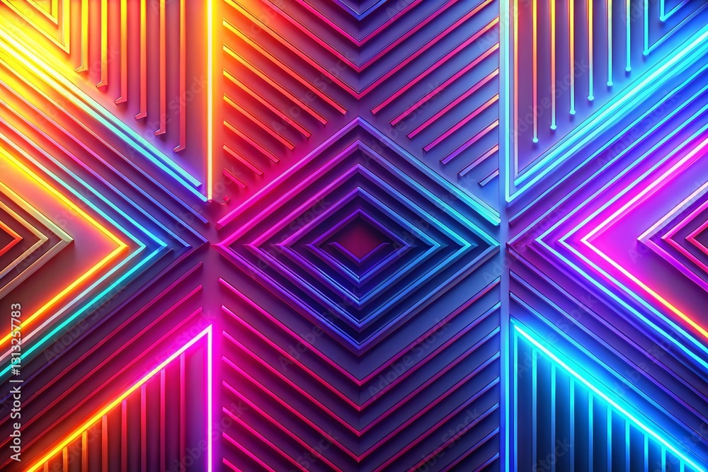 Poster glowing neon abstract background with repeating geometric pattern - left copy space
