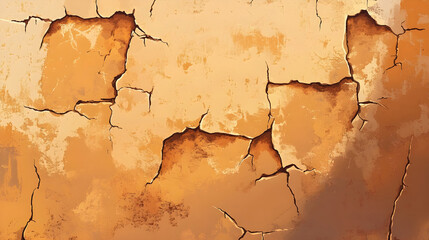 Obraz premium Textured stucco wall with cracks and discoloration giving an aged Mediterranean architectural style, Illustration
