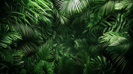 Lush Green Tropical Leaves Background
