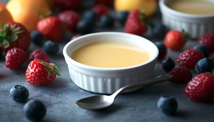 Creamy Custard Dessert with Fresh Berries and Fruit