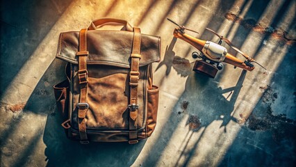 Gritty Vintage Backpack Texture: Drone Aerial Photography Background Design