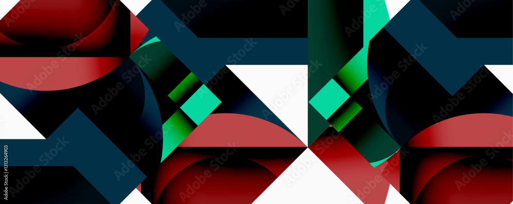 Aufkleber Abstract geometric composition with interlocking circular and angular shapes, featuring smooth gradients and sharp contrasts on a white background