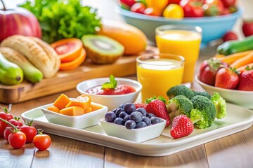 Healthy School Breakfast: Colorful Fruits & Vegetables, Tilt-Shift Photography