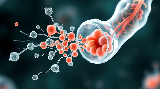 Release of sporozoites from Cryptosporidium parvum oocyst, 3D illustration. Cryptosporidium is a protozoan, microscopic parasite, the causative agent of the diarrheal disease cryptosporidiosis