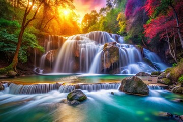 Fototapeta premium Impressionistic Long Exposure Waterfall Travel Background - Serene Nature Scene
