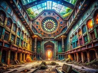 Obraz premium Intricate Science Pattern: Urban Exploration Photography, Complex Geometric Design, Detailed Illustration