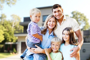 Parents with children outdoor playful interaction