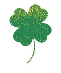 four leaf clover green with encrusted gold glitter isolated transparent background 