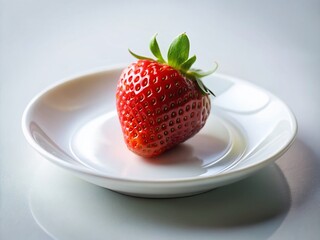 Juicy Red Strawberry on White Saucer - Close-Up Stock Photo