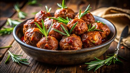 Juicy Rosemary Meatballs - Close-up Low Light Food Photography