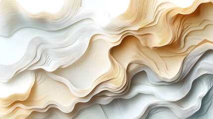 Abstract wavy layered shapes with textured lines and gradients of color