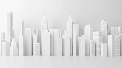Obraz premium 3D Model City Skyline, Abstract, White, Architecture, Background, Design, Minimalist, Illustration