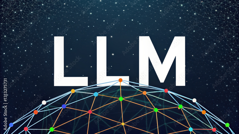 Aufkleber llm network visualization with colorful nodes and connections in space. , large language model - llm