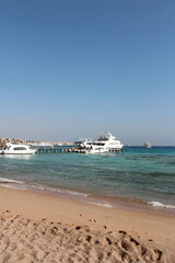 Red sea seascape with yachts on a sunny day in Hurghada, Egypt