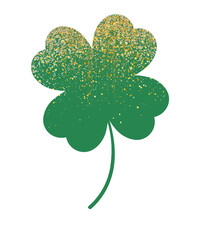 four leaf clover green with encrusted gold glitter isolated transparent background 