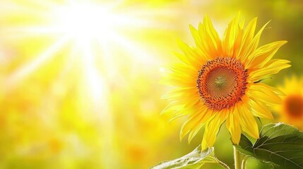 Obraz premium Bright Sunflower Blooming Against a Sunlit Background in Summer