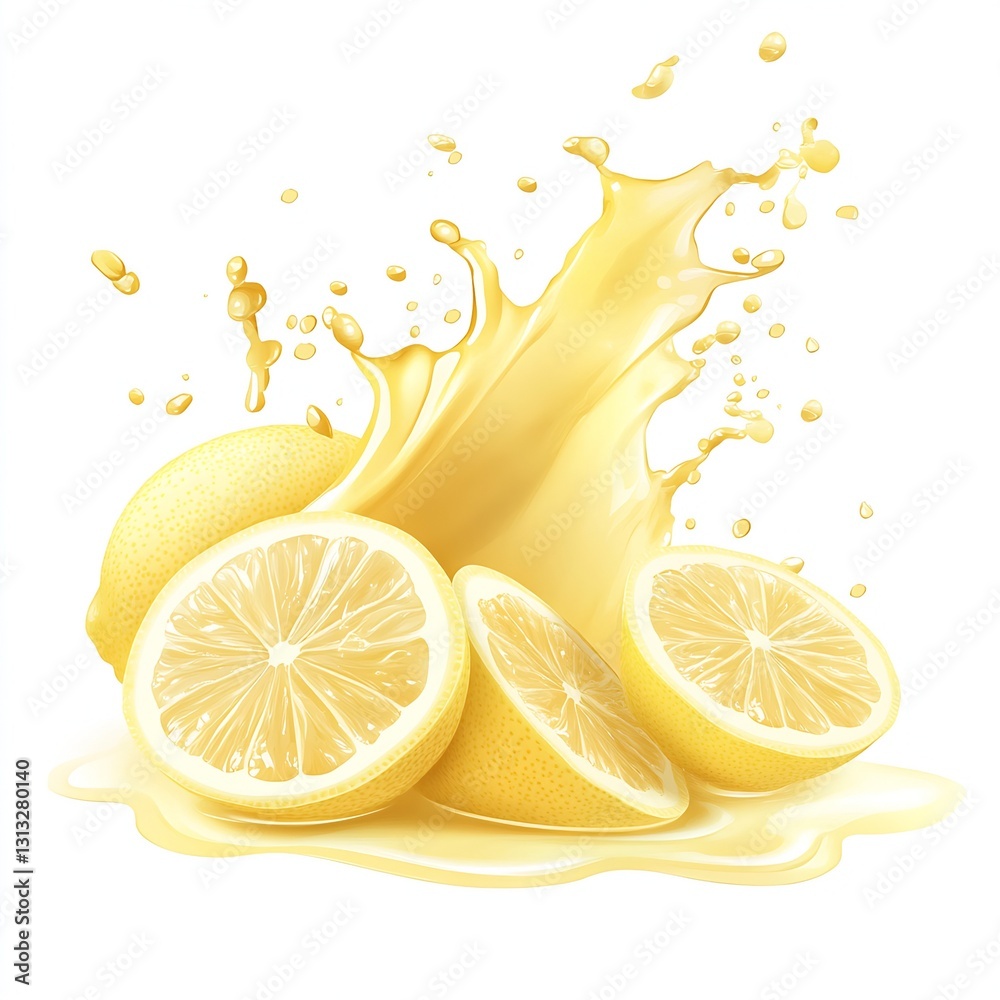 Poster Freshly Sliced Lemons with Juicy Splash Creating a Refreshing Citrus Scene : Generative AI