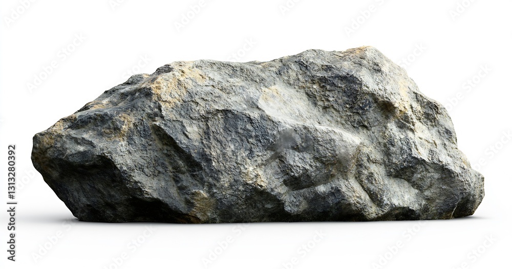 Poster a large rough stone rock isolated on a clean white background showcasing texture and natural details
