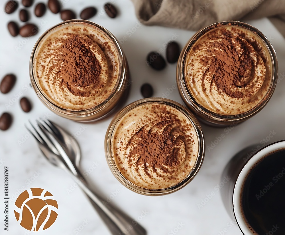 Aufkleber rich and creamy coffee dessert with chocolate and cocoa on a marble surface : generative ai
