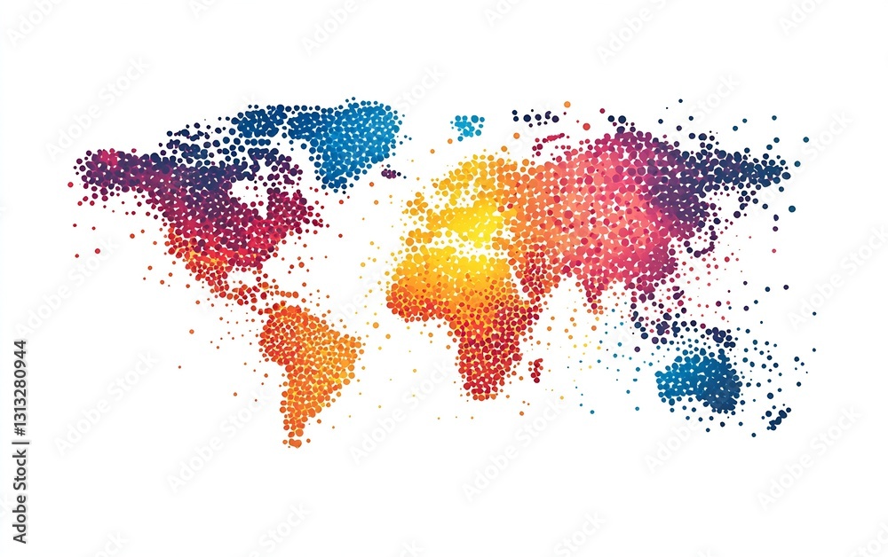 Fototapete vibrant dotted world map design showcasing a blend of colors and geographical features : generative 
