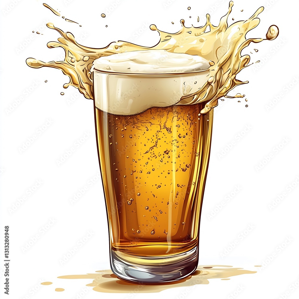Poster refreshing glass of golden beer splashing over the rim symbolizing fun and social gatherings : gener