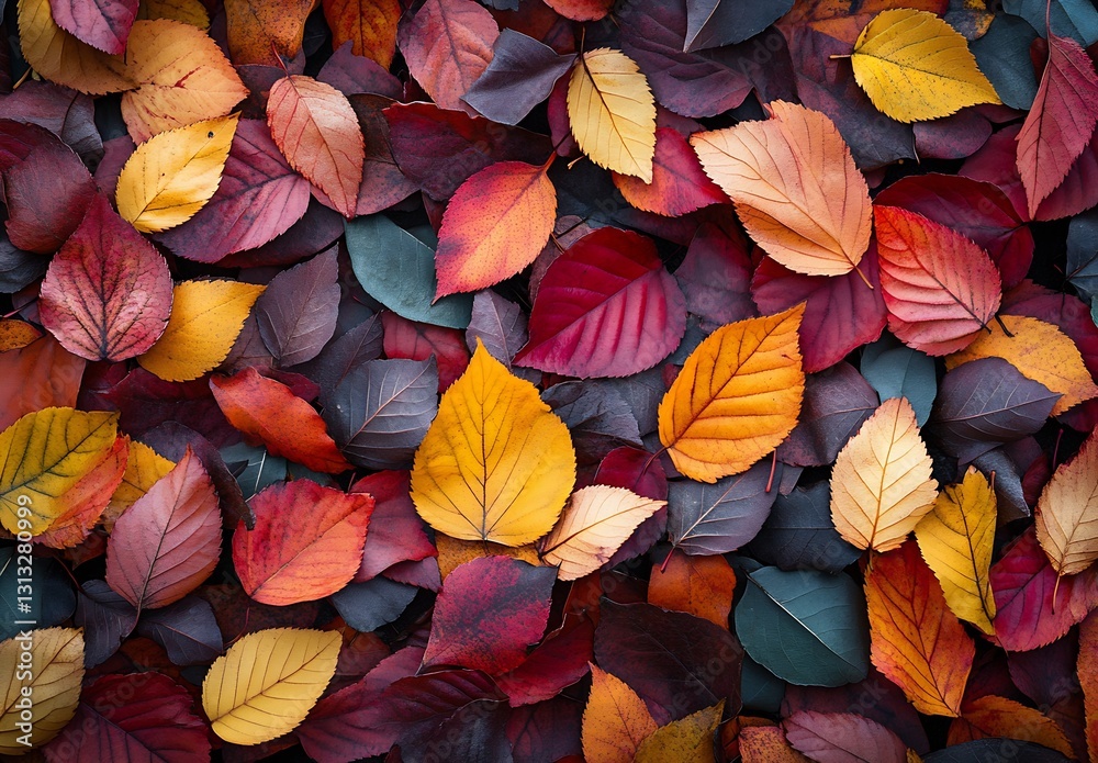 Poster Vibrant Autumn Leaves in a Rich Array of Colors Creating a Stunning Fall Background : Generative AI