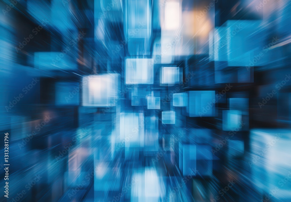 Poster abstract blue blocks of light blurred into a dynamic and vibrant motion creating a sense of depth an