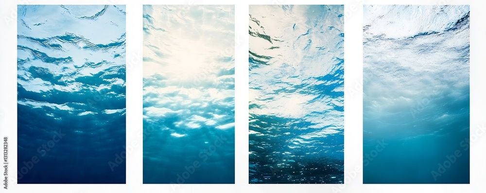 Poster Serene underwater scene with gentle light filtering through the ocean waves : Generative AI