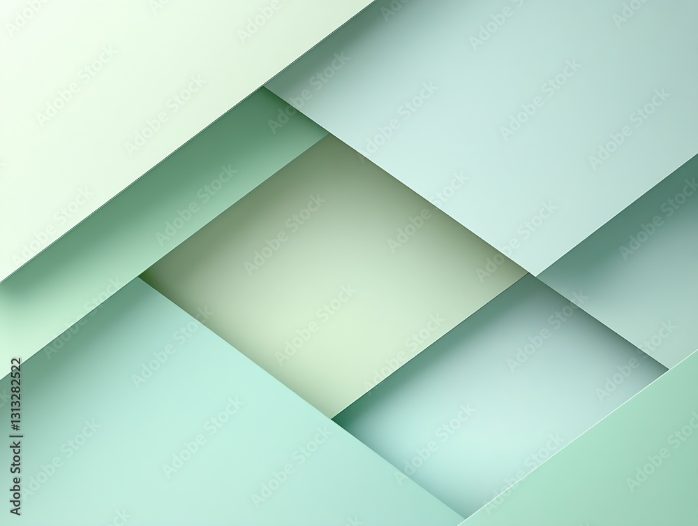 Leinwandbilder Minimalist pastel green layered paper background featuring geometric shapes and soft colors for design projects : Generative AI
