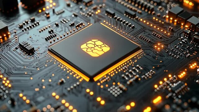 Microchip's Core: A macro perspective of a modern microchip illuminates the intricate pathways and vibrant components that underscore technological evolution and innovation