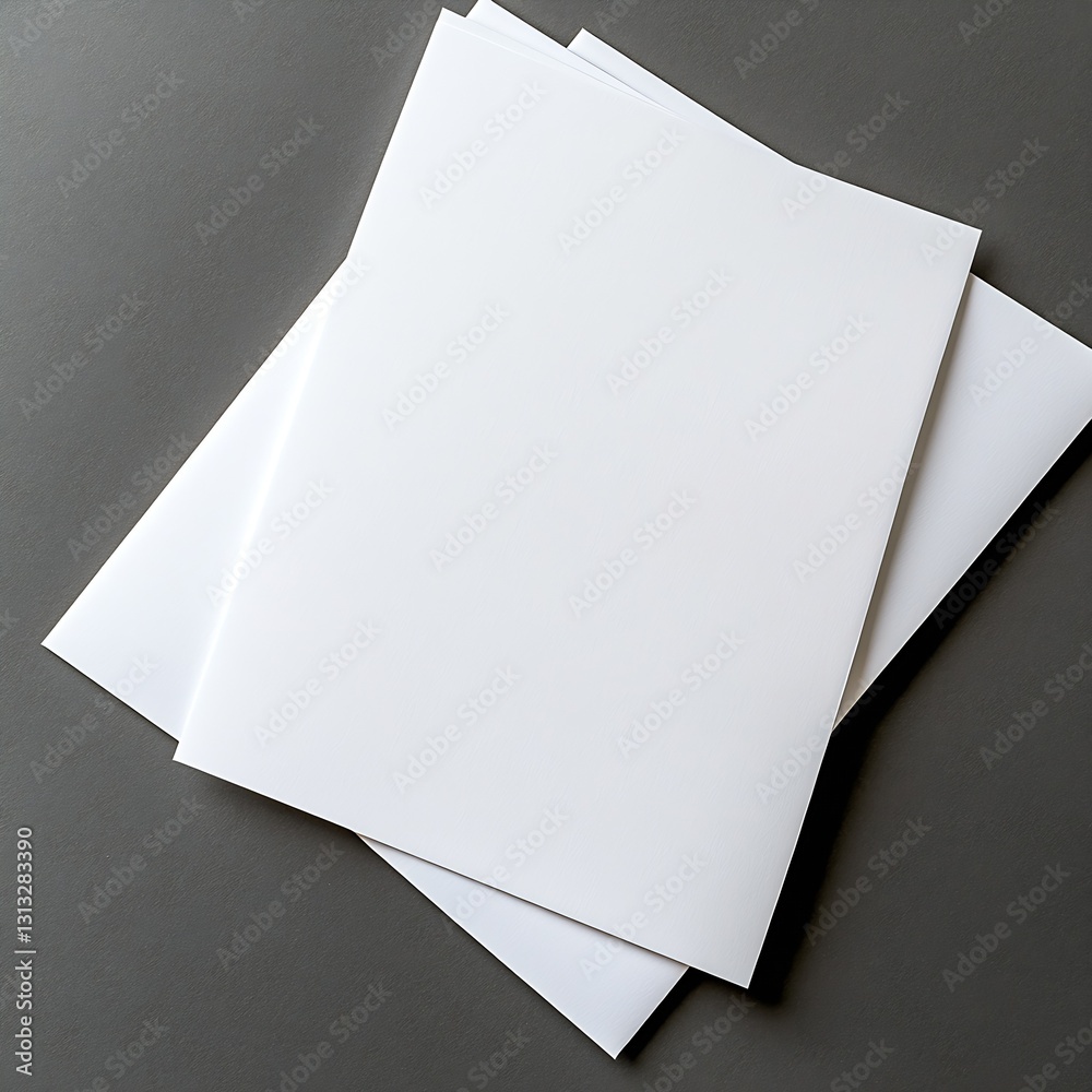 Poster Stacked white paper sheets on a gray surface showcasing a clean and minimalistic look : Generative AI