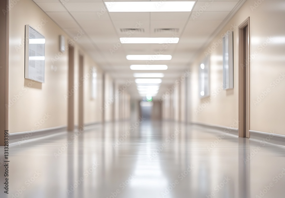 Aufkleber modern corridor in a welllit building featuring a reflective floor and soft lighting for interior de