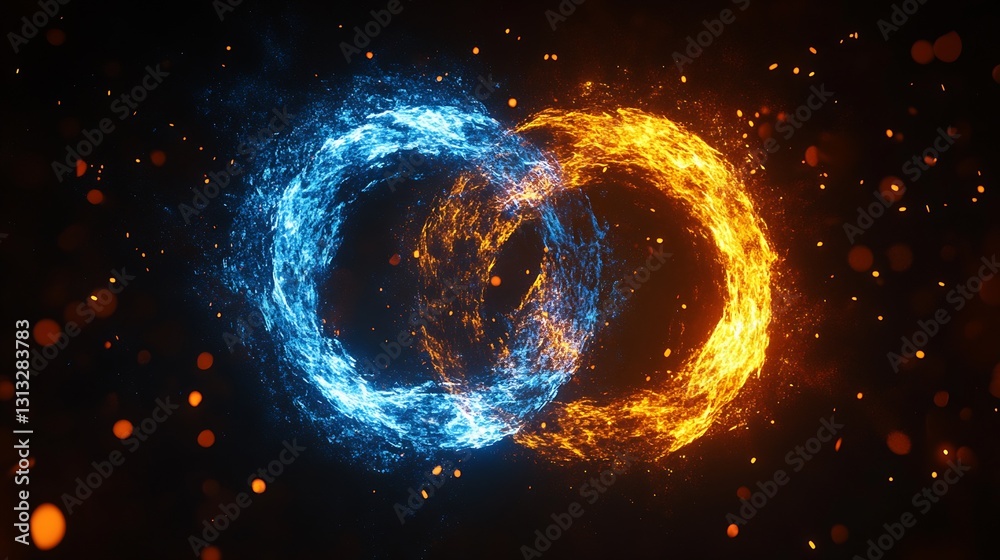 Aufkleber Vibrant dynamic energy rings forming a striking visual representation of fire and ice connections : Generative AI