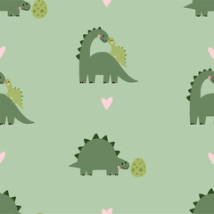 Cute Animals Mom and Baby. Amazing lovely card for Mother's Day. Flat style, vector seamless pattern. Cartoon dino