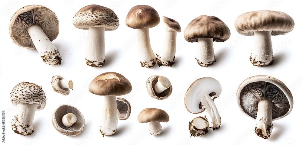 Aufkleber A diverse collection of mushrooms showcasing various shapes sizes and textures on a white background : Generative AI