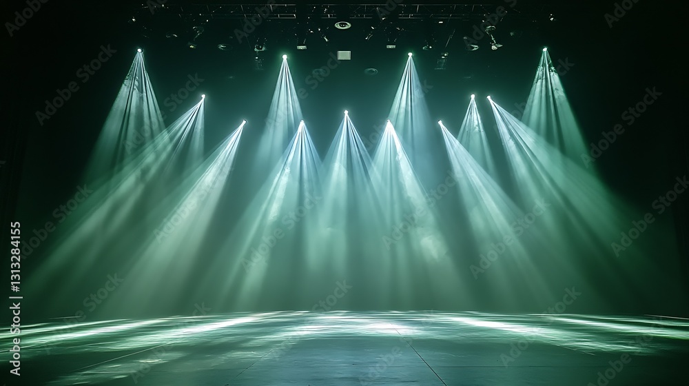 Aufkleber Dynamic stage lighting with beams of light creating an exciting atmosphere for performances or shows : Generative AI