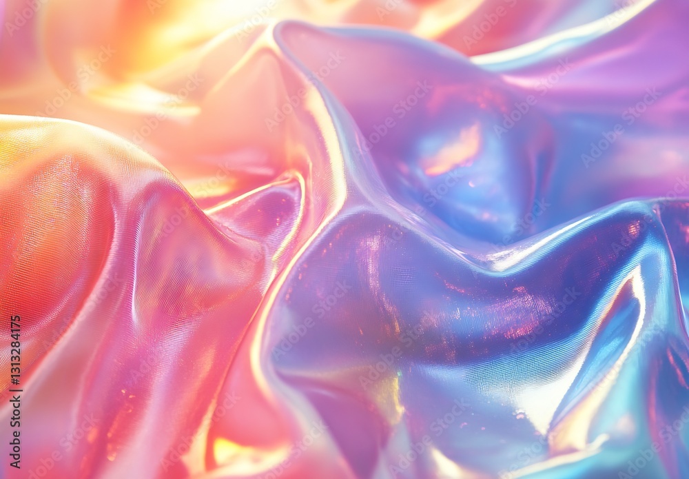 Poster Beautifully draped colorful silk fabric with a shiny texture showcasing vibrant hues and soft curves : Generative AI